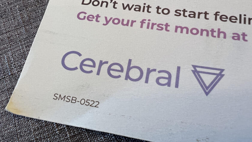 Close-up photograph of logo for mental health telehealth company Cerebral on paper